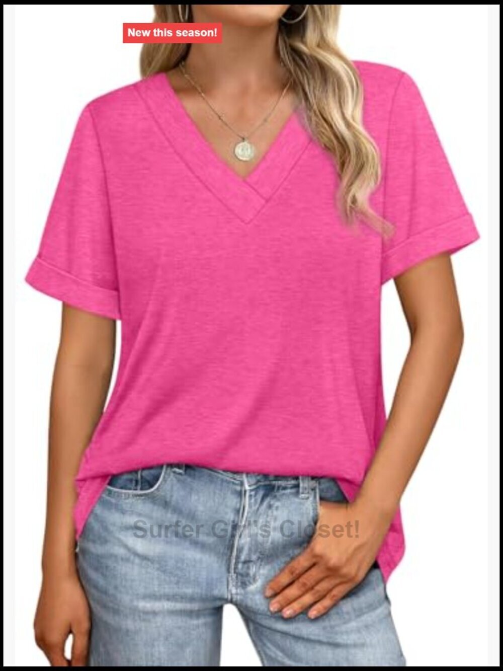 Women's Short Sleeve V-Neck T-Shirt Loose Fit Summer Basic - Picture 4 of 7